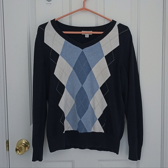 St. John's Bay Argyle V-neck Sweater - L - Picture 1 of 4
